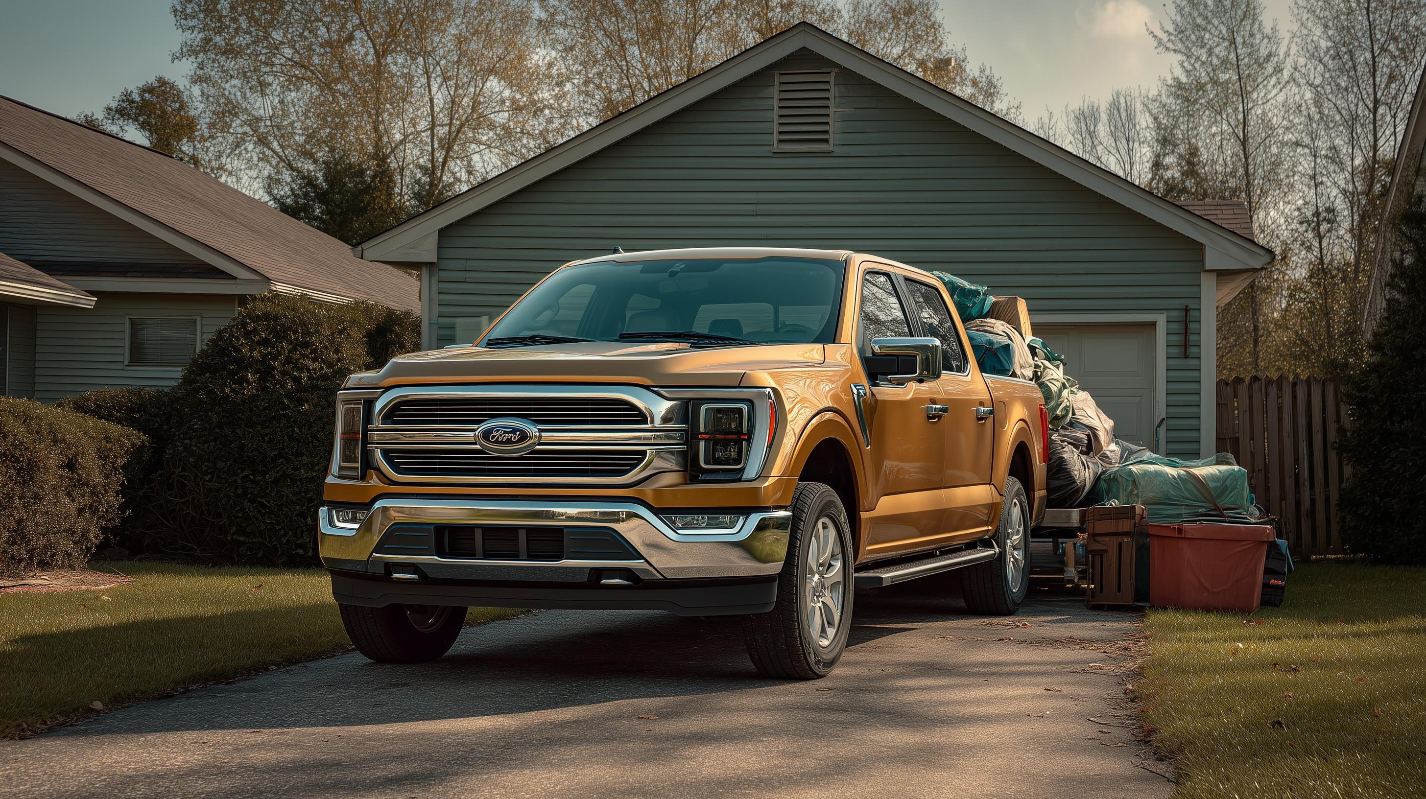 Loaded truck with junk removal in front of residential home