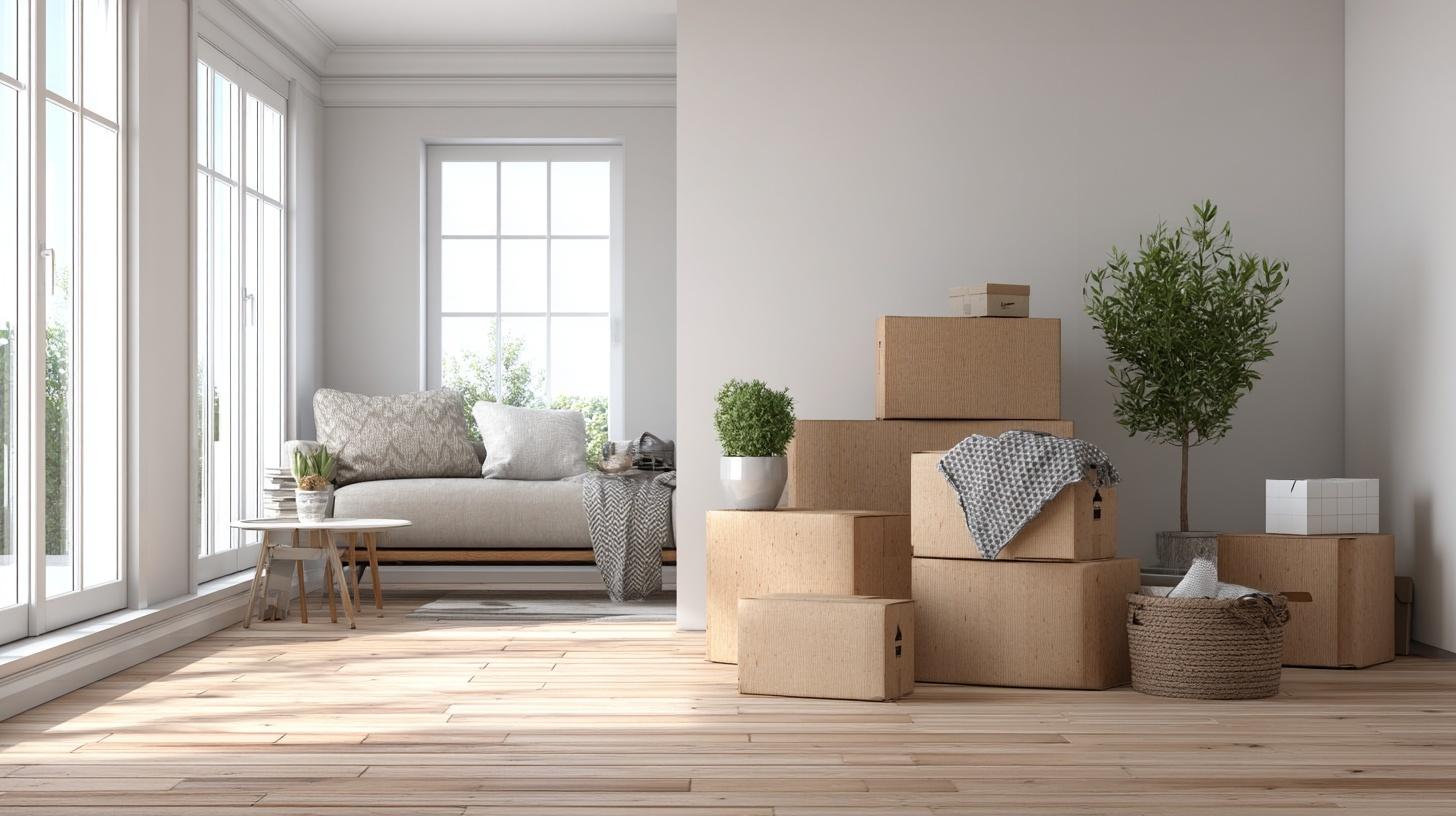 Clean, organized moving boxes in bright room